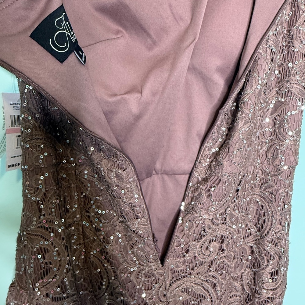 Alex Evenings One Shoulder sequin Lace A line gown in mocha - Picture 7 of 10